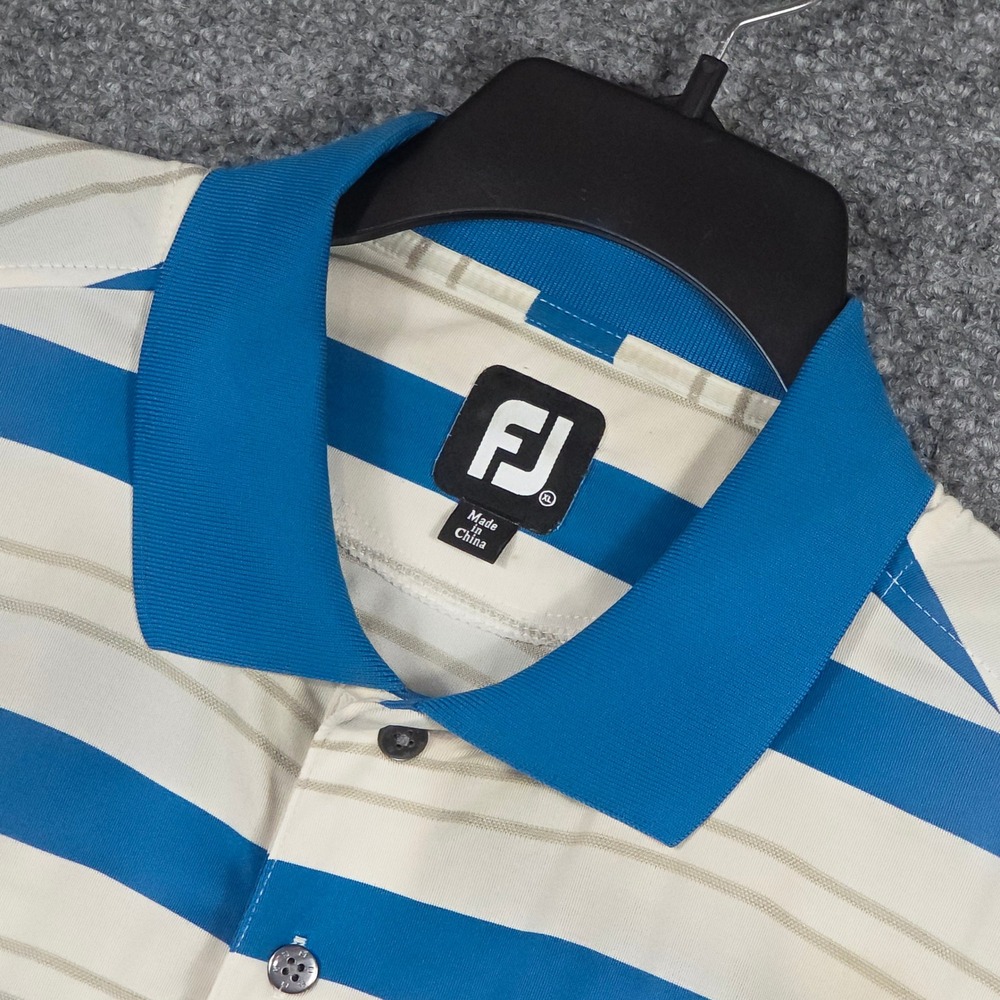FootJoy Mens XL Polo Shirt Blue White Striped Performance Stretch Short Sleeve